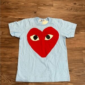 Blue Short Sleeve Tee with Red Heart Design